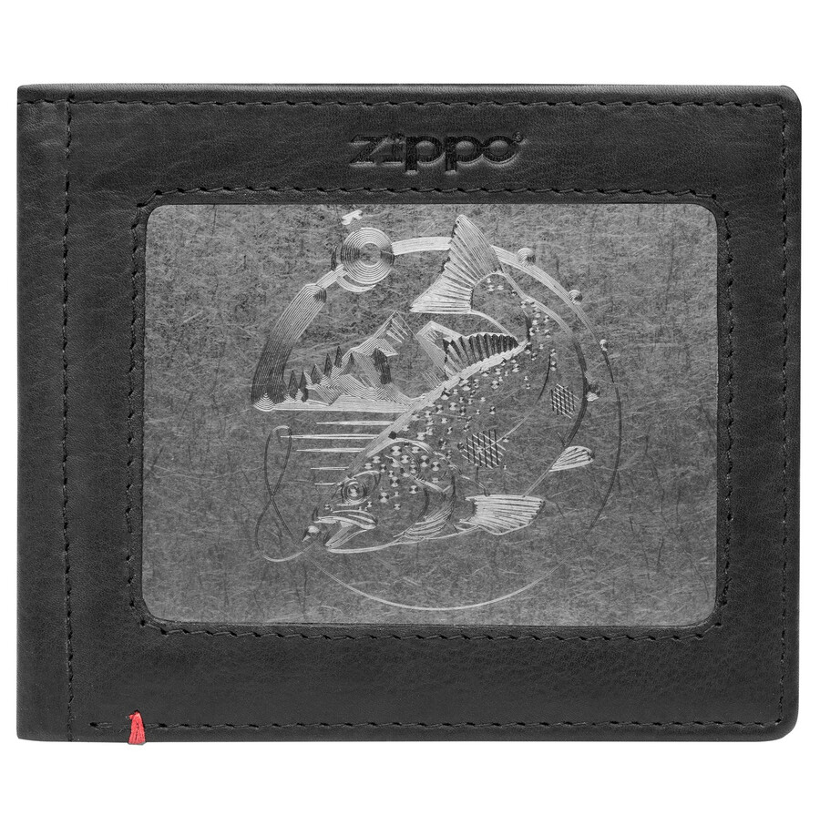 portafoglio in pelle nera - design con piastra in metallo basso