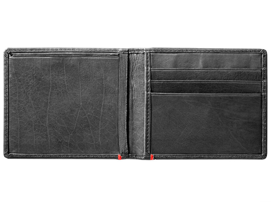portafoglio in pelle nera - design con piastra in metallo basso