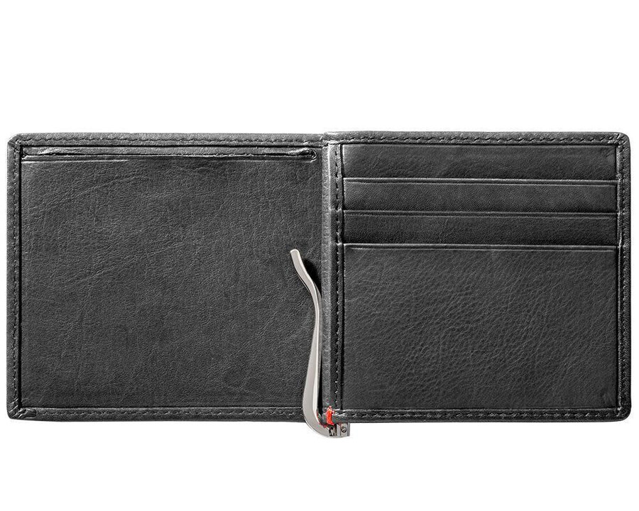 portafoglio in pelle nera - design con piastra in metallo basso