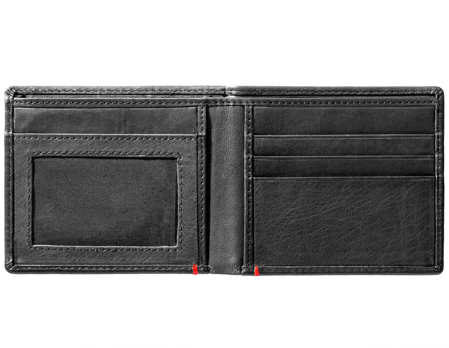 portafoglio in pelle nera - design con piastra in metallo basso