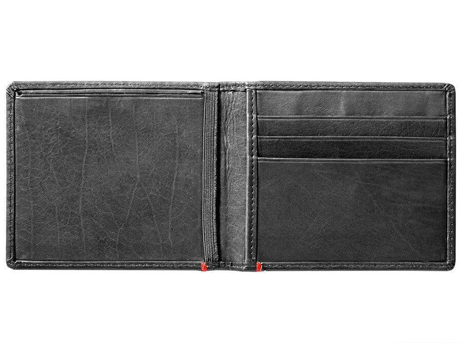 portafoglio in pelle nera - design con piastra in metallo basso
