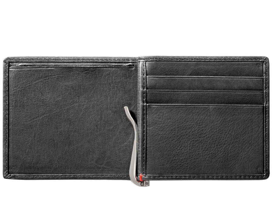 portafoglio in pelle nera - design con piastra in metallo basso